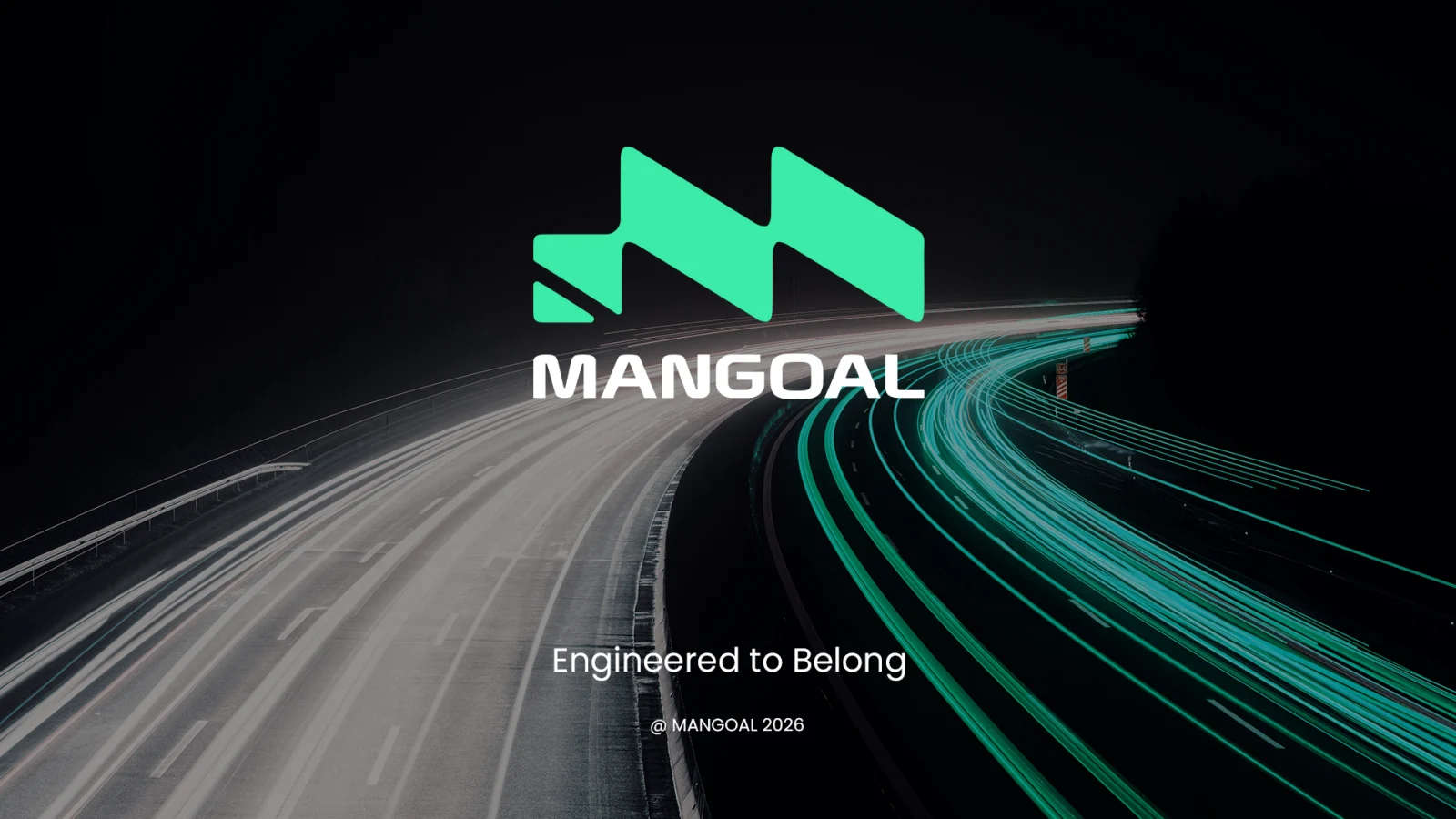 MANGOAL 品牌标志与绿色光轨视觉